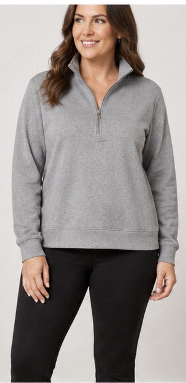 M&S Women’s XL Gray Quarter Zip Pullover Sweatshirt Fleece Casual